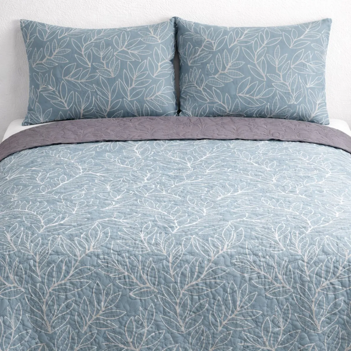 HAPPY BEAR - Cubrelecho Estampado Floral Azul Gris Doble Faz