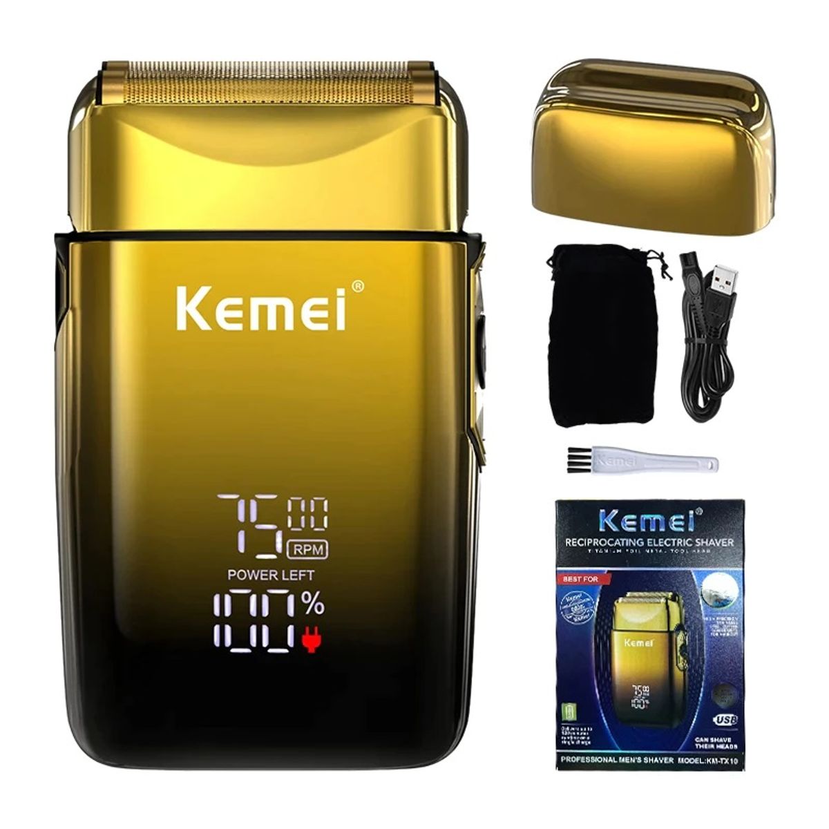 KEMEI - Máquina Barbera Afeitadora Kemei Km TX10 Dorada Digital