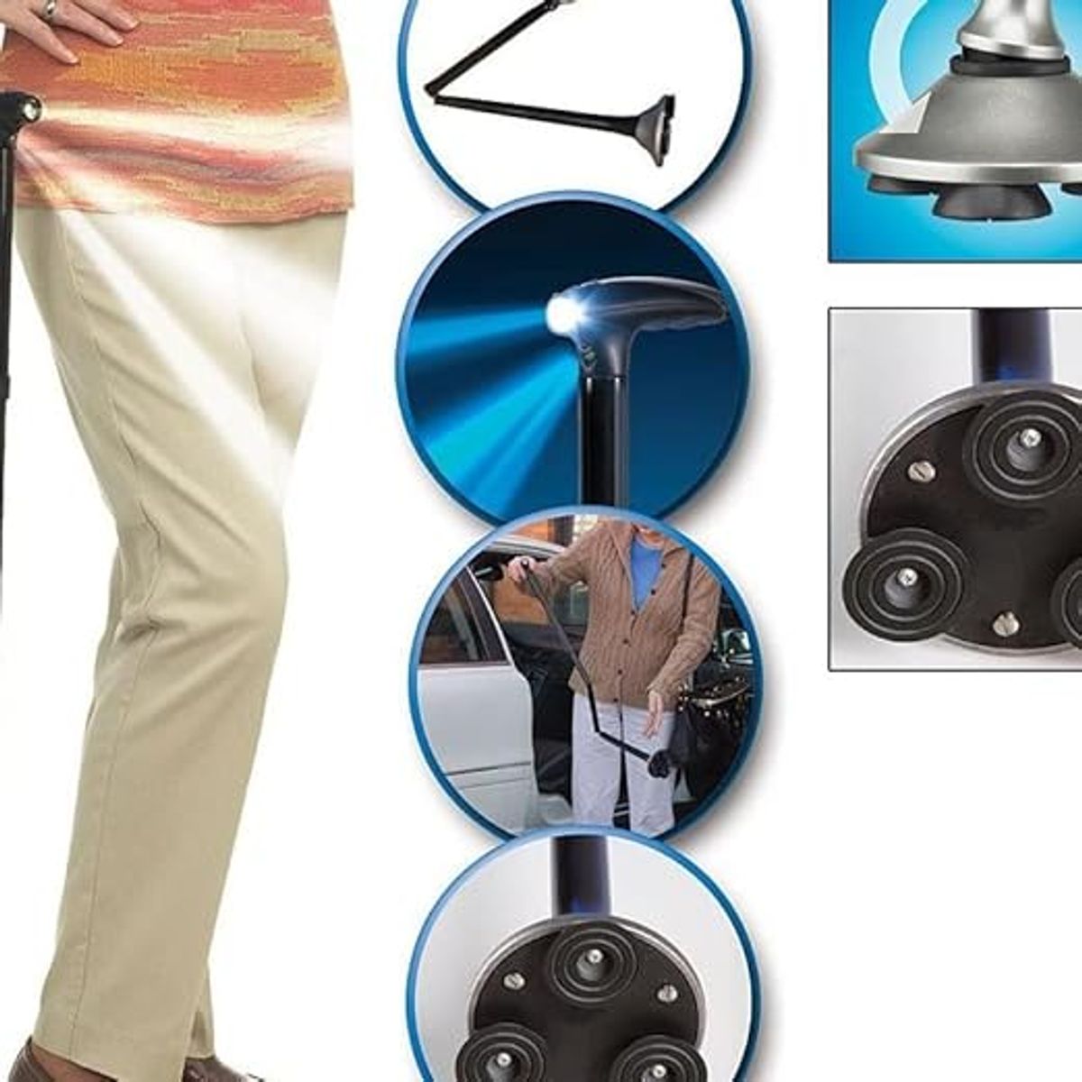 TRUSTY CANE - Trusty Cane Baston Ortopedico Plegable Con Linterna Luz Led
