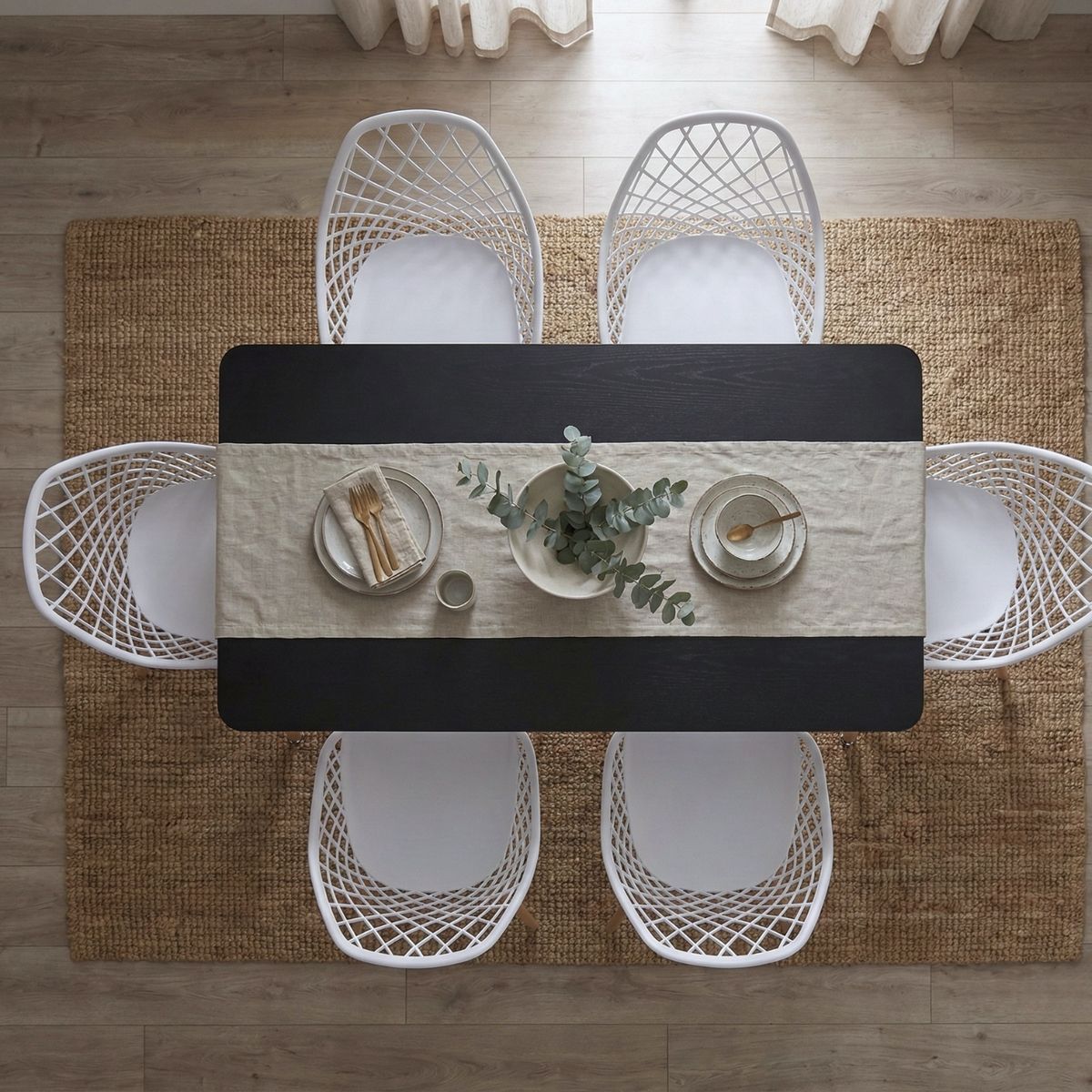 GENERICO - Juego De Comedor Alba Con Mesa Rectangular De Madera Negra Y 6 Sillas Blancas
