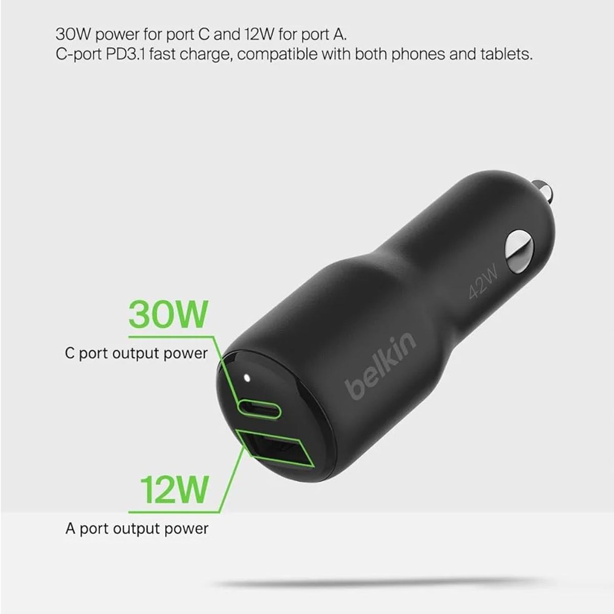 BELKIN - BELKIN BOOSTCHARGE DUAL CAR CHARGER 42W + USB-C CABLE WITH LIGHTING CONNECTOR