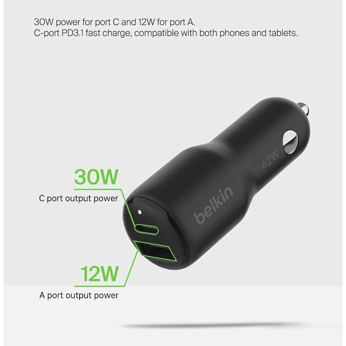 BELKIN - BELKIN BOOSTCHARGE DUAL CAR CHARGER 42W + USB-C CABLE WITH LIGHTING CONNECTOR