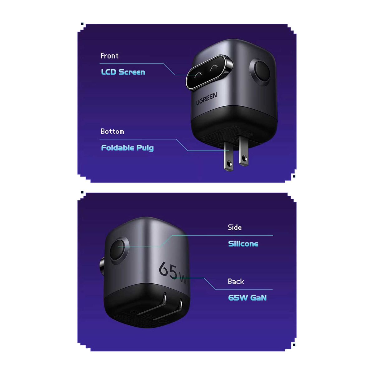 UGREEN - Cargador Ugreen 65 W Nexode Gan - 2 Usb C + 1 Usb A - Rápida