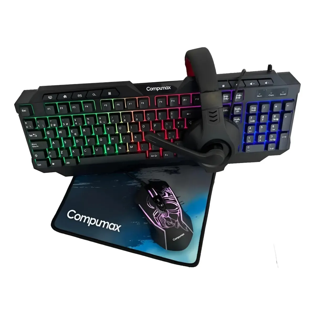 COMPUMAX - Combo Gamer 4 en 1 Compumax Teclado Mouse Auriculares Mousepad