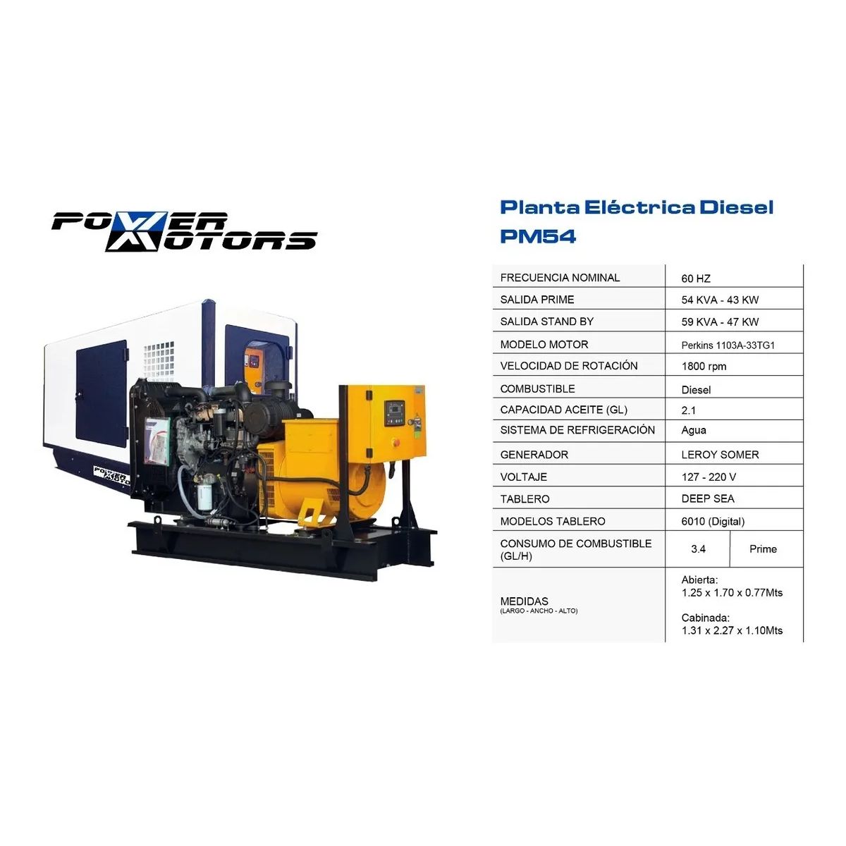 POWER MOTORS - Planta Electrica Generador Power Motors 54 Kw Perkins Ingles