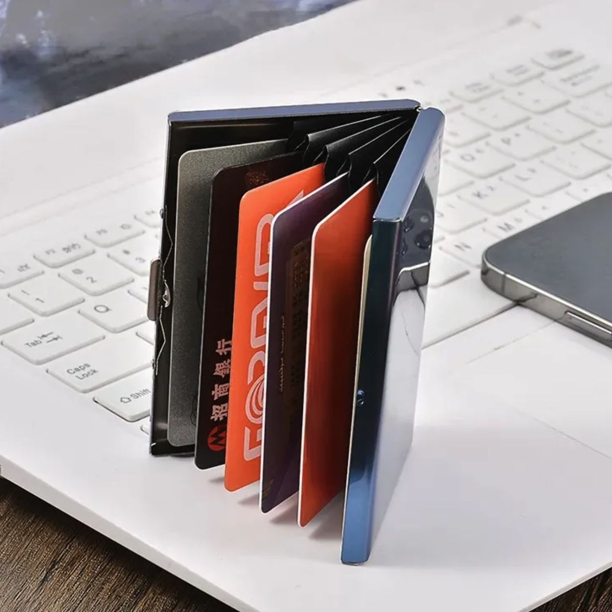 BOUN - Billetera Inteligente Bloqueo Anti Rfid Tarjetero Aluminio Color Negro