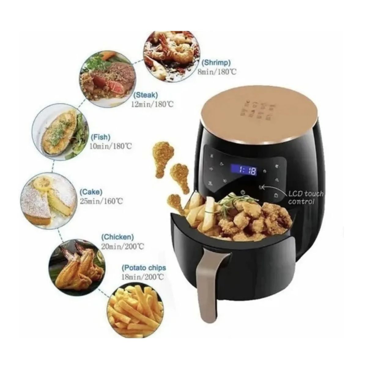 GENERICO - Freidora Air Frayer Negro 8 Litros Multiuso de Alta Capacidad