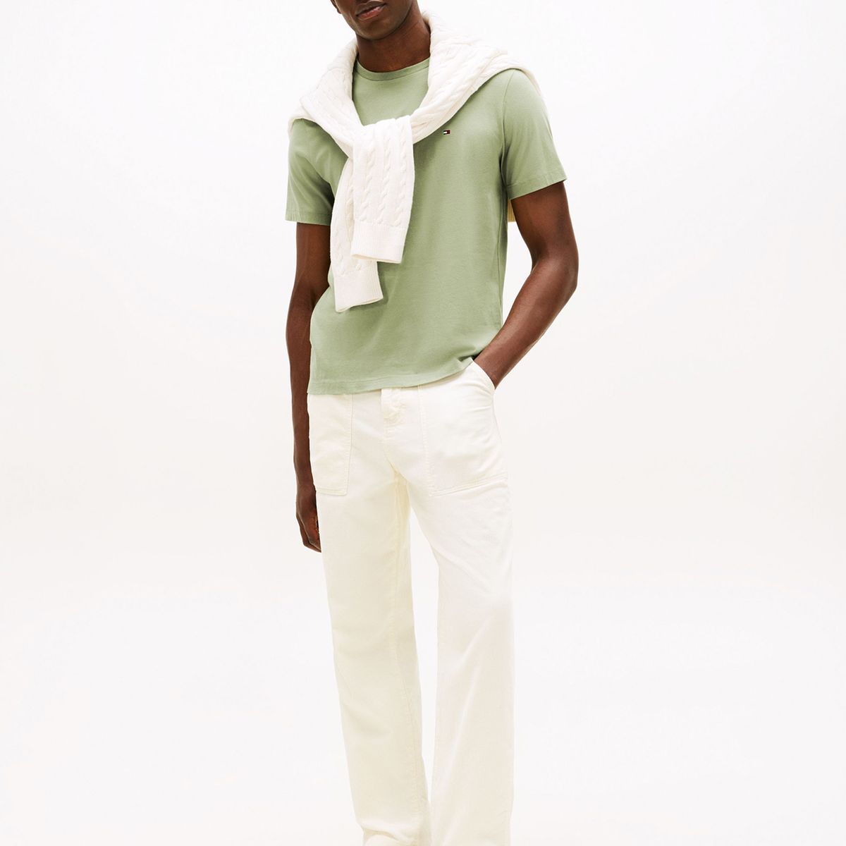TOMMY HILFIGER - Camiseta verde de cuello redondo con logo bordado Tommy Hilfiger
