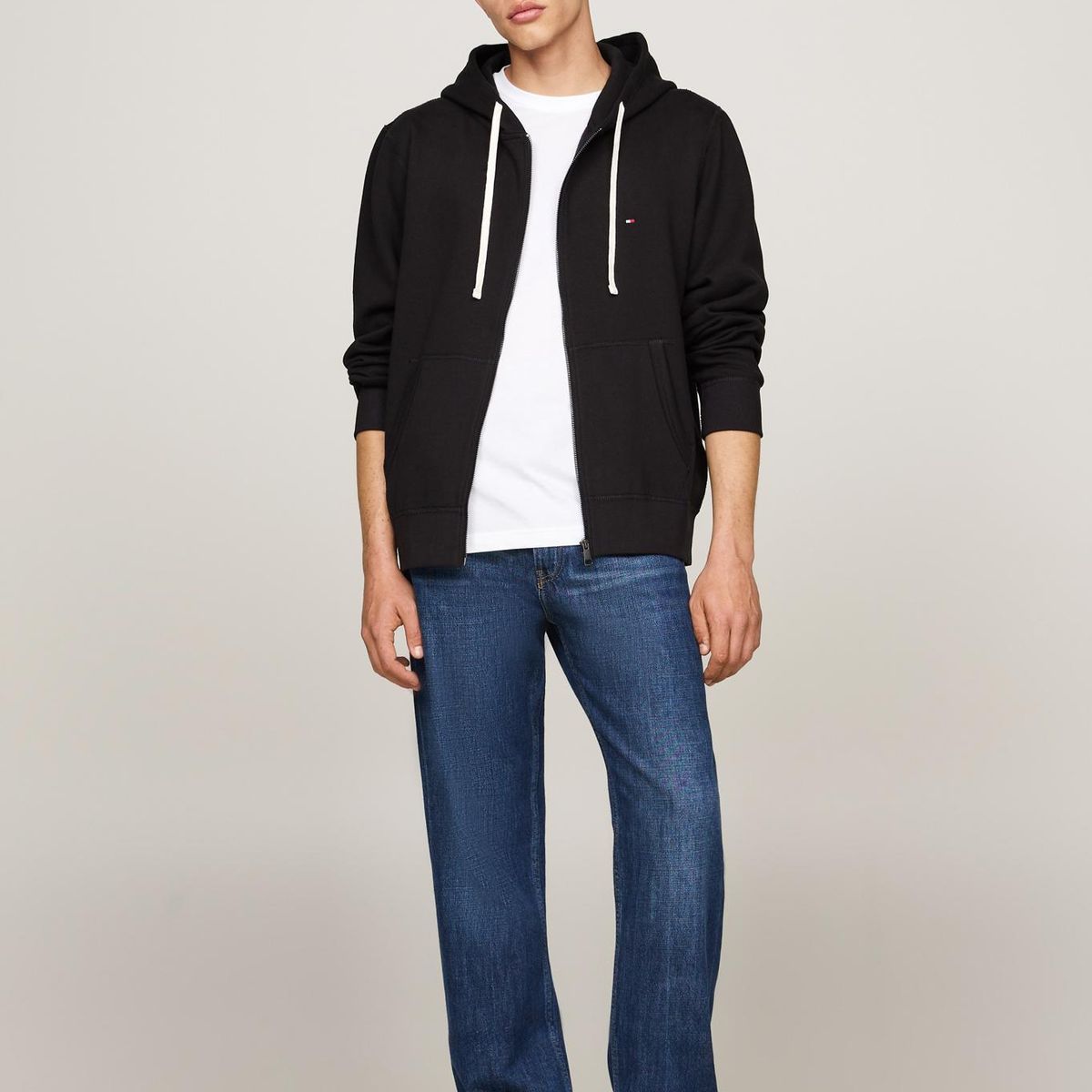 TOMMY HILFIGER - Buzo negro de felpa con capota y cremallera Tommy Hilfiger