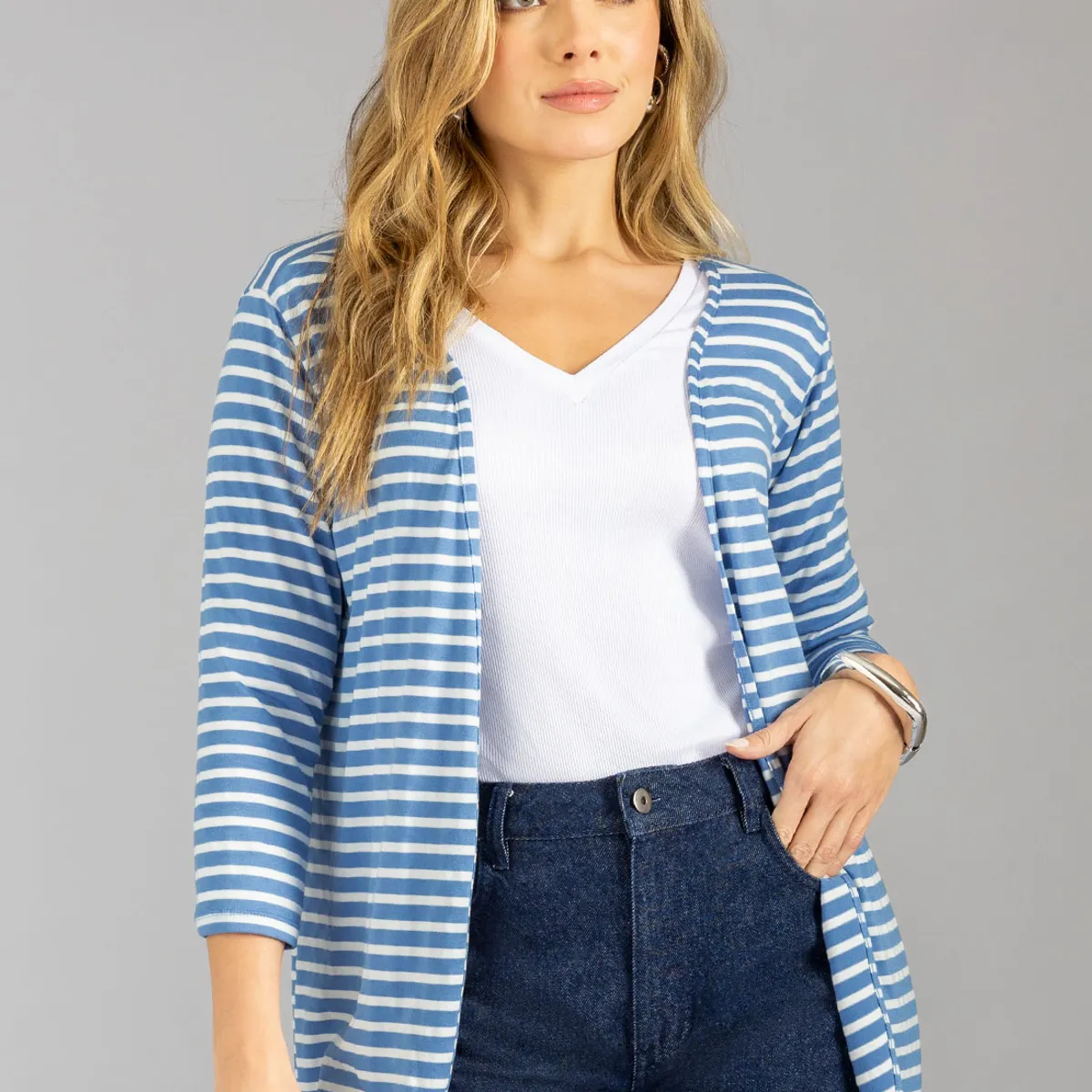 MARKETING PERSONAL - Cardigan Mujer Azul-Blanco Mp 113211