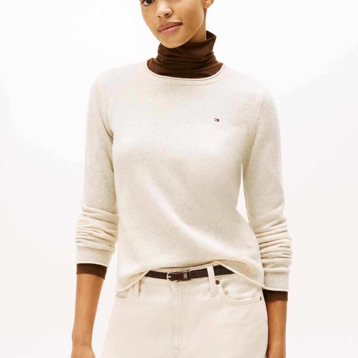 TOMMY HILFIGER - Saco blanco de lana con cuello redondo Tommy Hilfiger