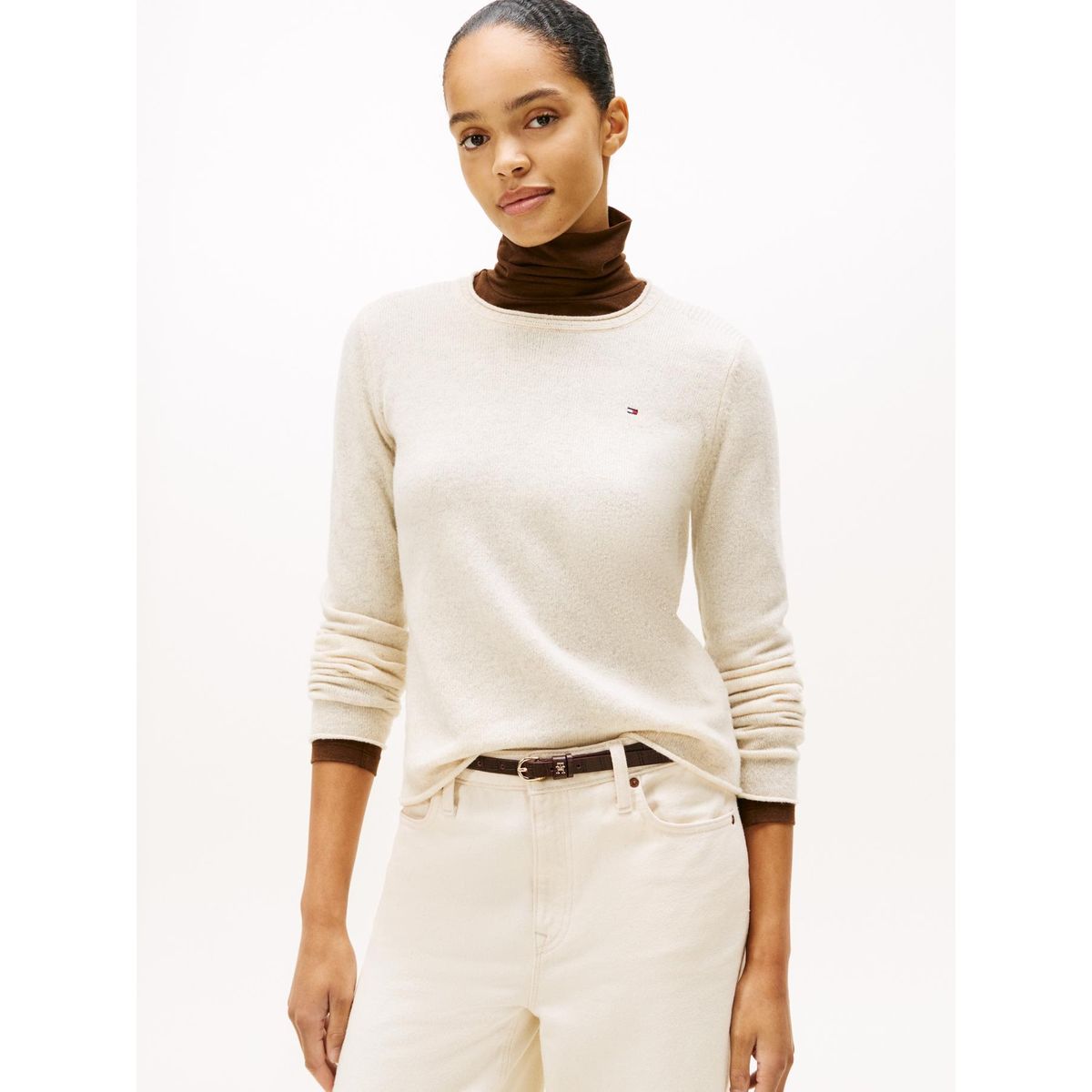 TOMMY HILFIGER - Saco blanco de lana con cuello redondo Tommy Hilfiger