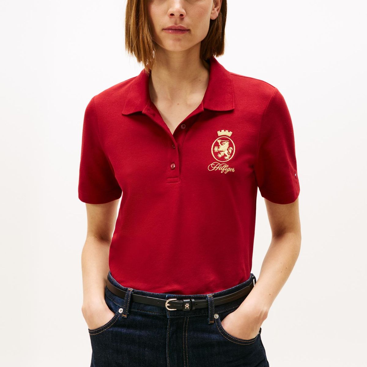 TOMMY HILFIGER - Polo rojo de corte regular con escudo bordado Tommy Hilfiger