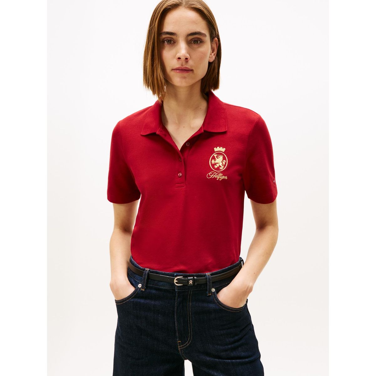 TOMMY HILFIGER - Polo rojo de corte regular con escudo bordado Tommy Hilfiger