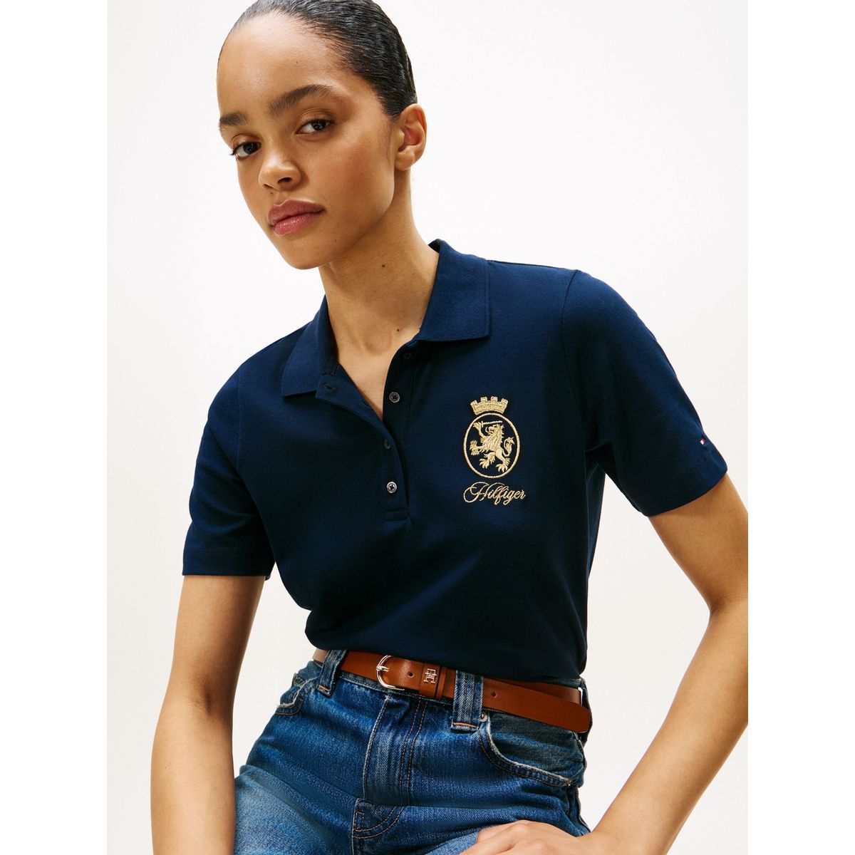 TOMMY HILFIGER - Polo azul de corte regular con escudo bordado Tommy Hilfiger