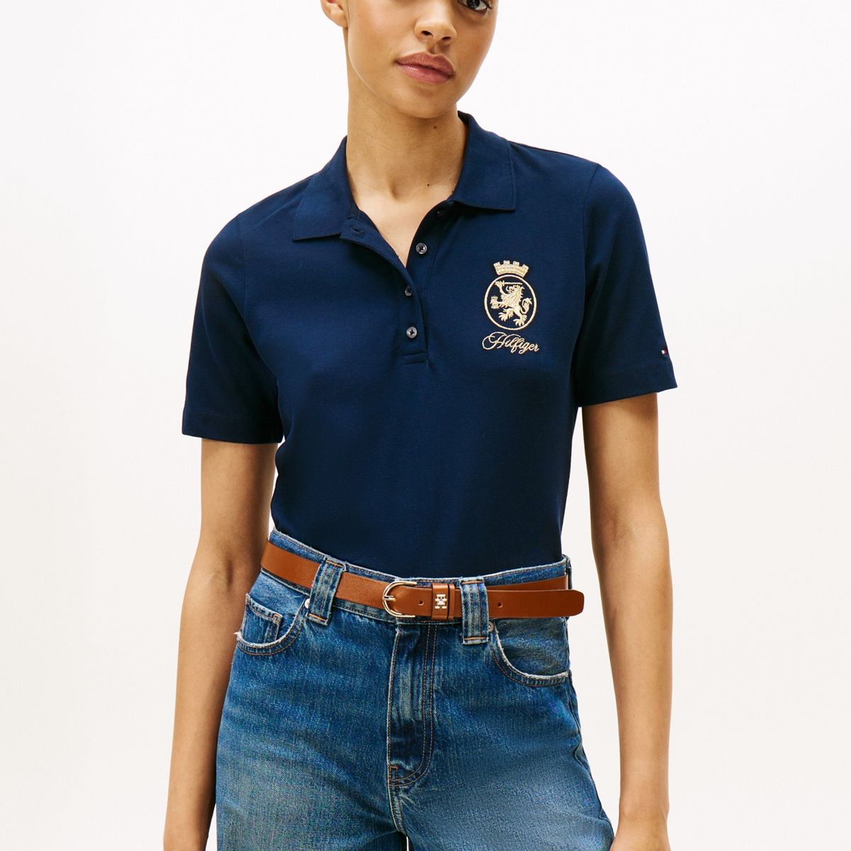 TOMMY HILFIGER - Polo azul de corte regular con escudo bordado Tommy Hilfiger