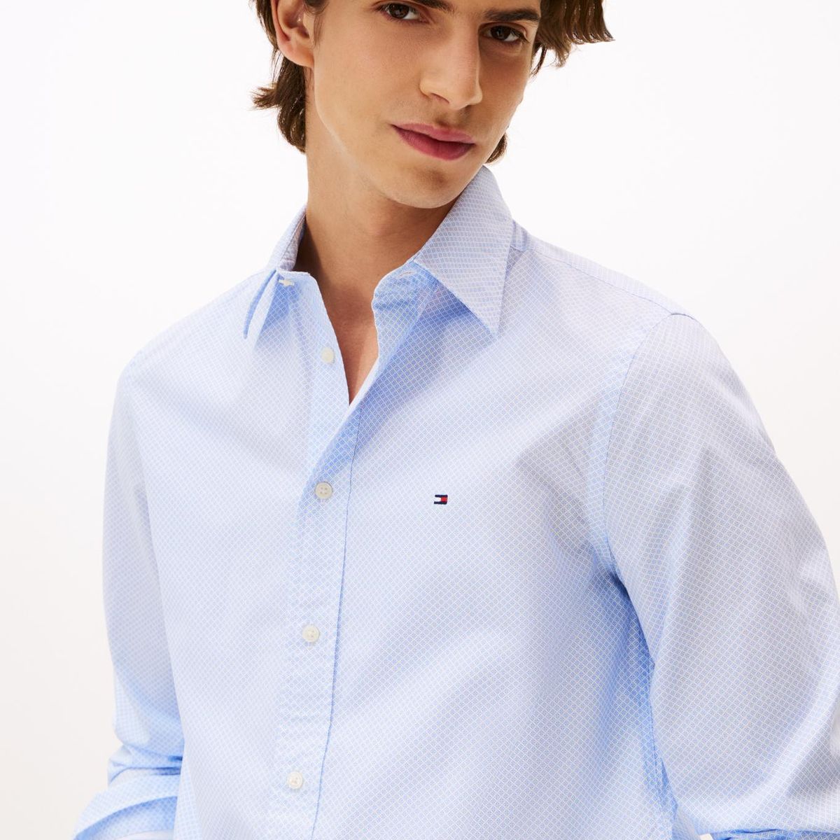 TOMMY HILFIGER - Camisa celeste de corte regular flex poplin con micro estampado Tommy Hilfiger