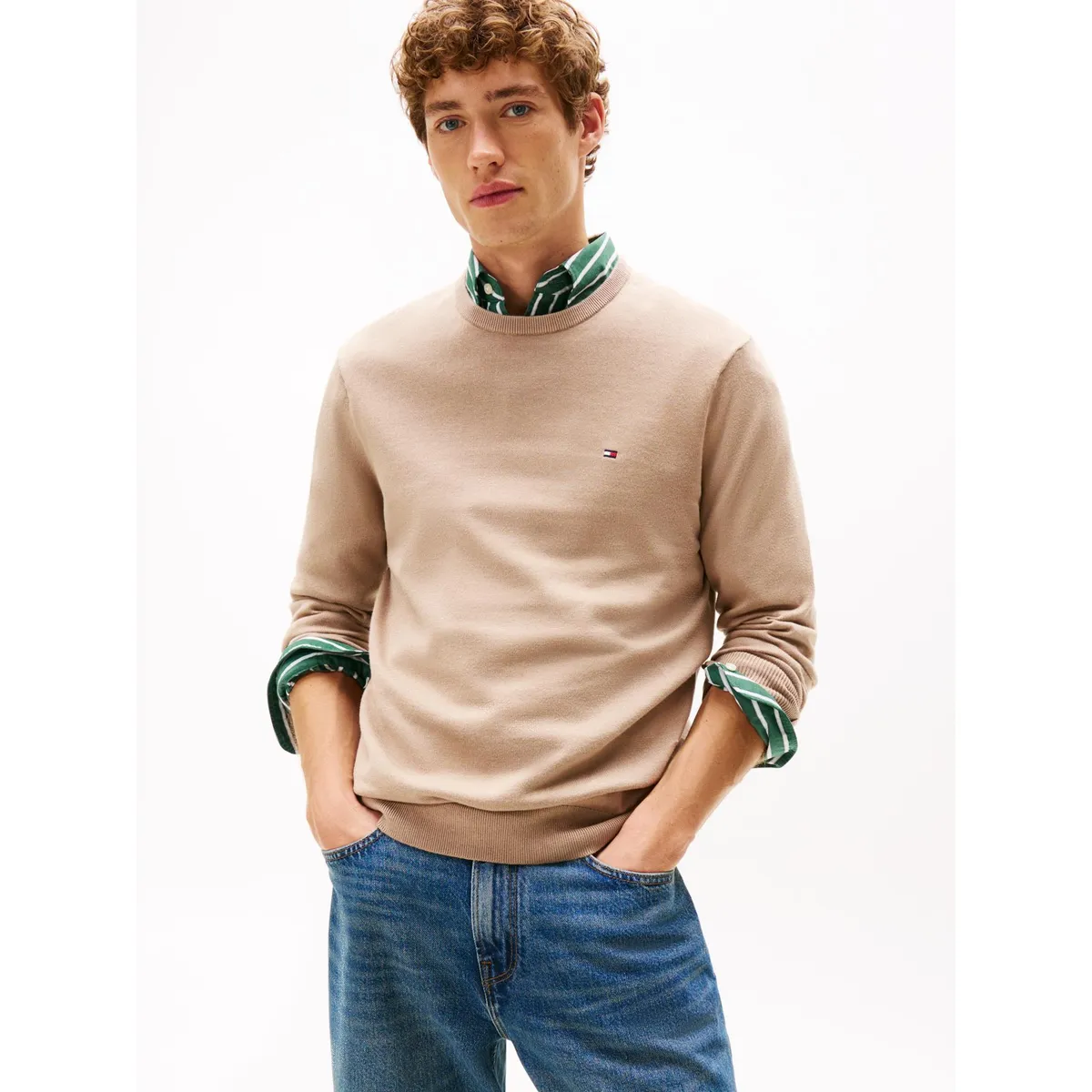 TOMMY HILFIGER - Saco beige de cuello redondo con logo bordado Tommy Hilfiger