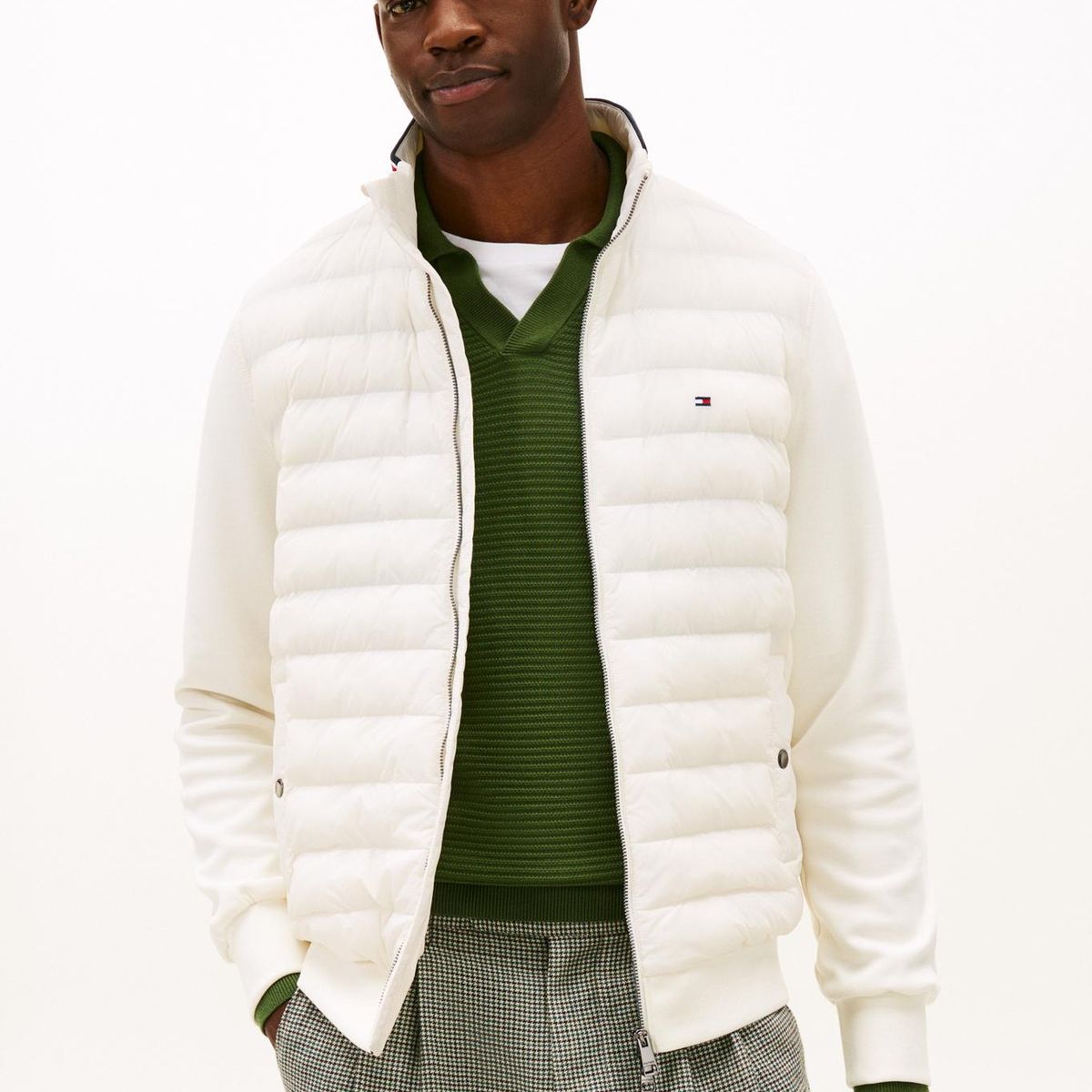 TOMMY HILFIGER - Chaqueta blanca de punto acolchada con cremallera Tommy Hilfiger