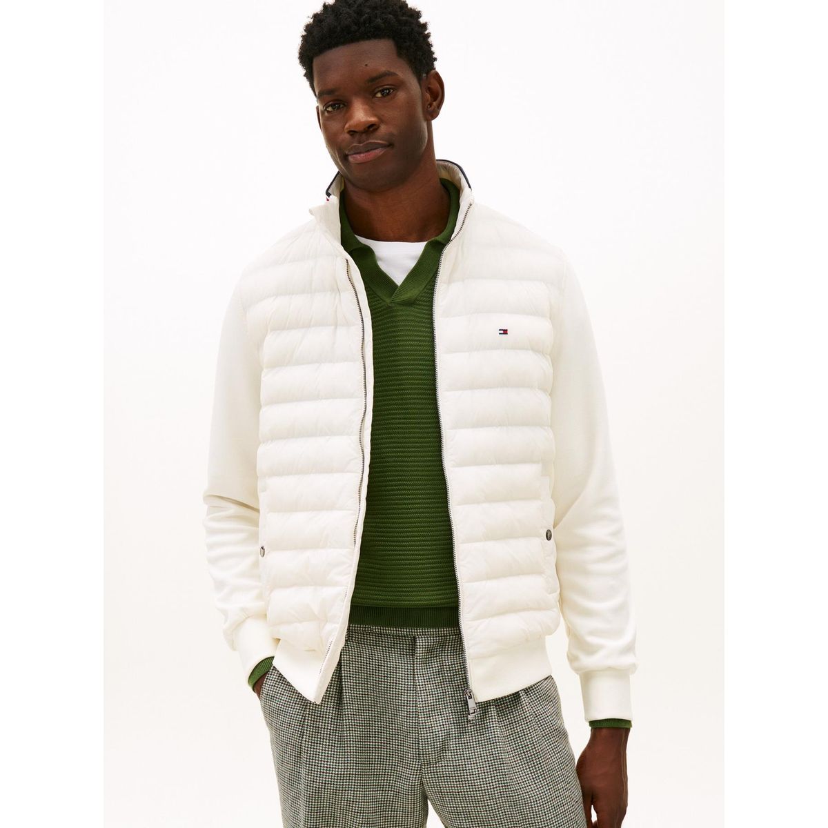 TOMMY HILFIGER - Chaqueta blanca de punto acolchada con cremallera Tommy Hilfiger