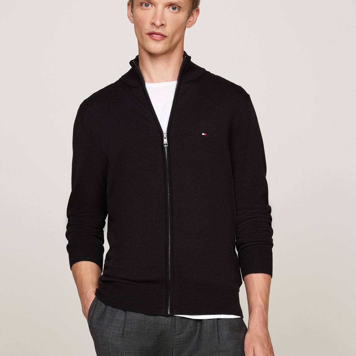 TOMMY HILFIGER - Saco negro de cuello perkins con cremallera Tommy Hilfiger