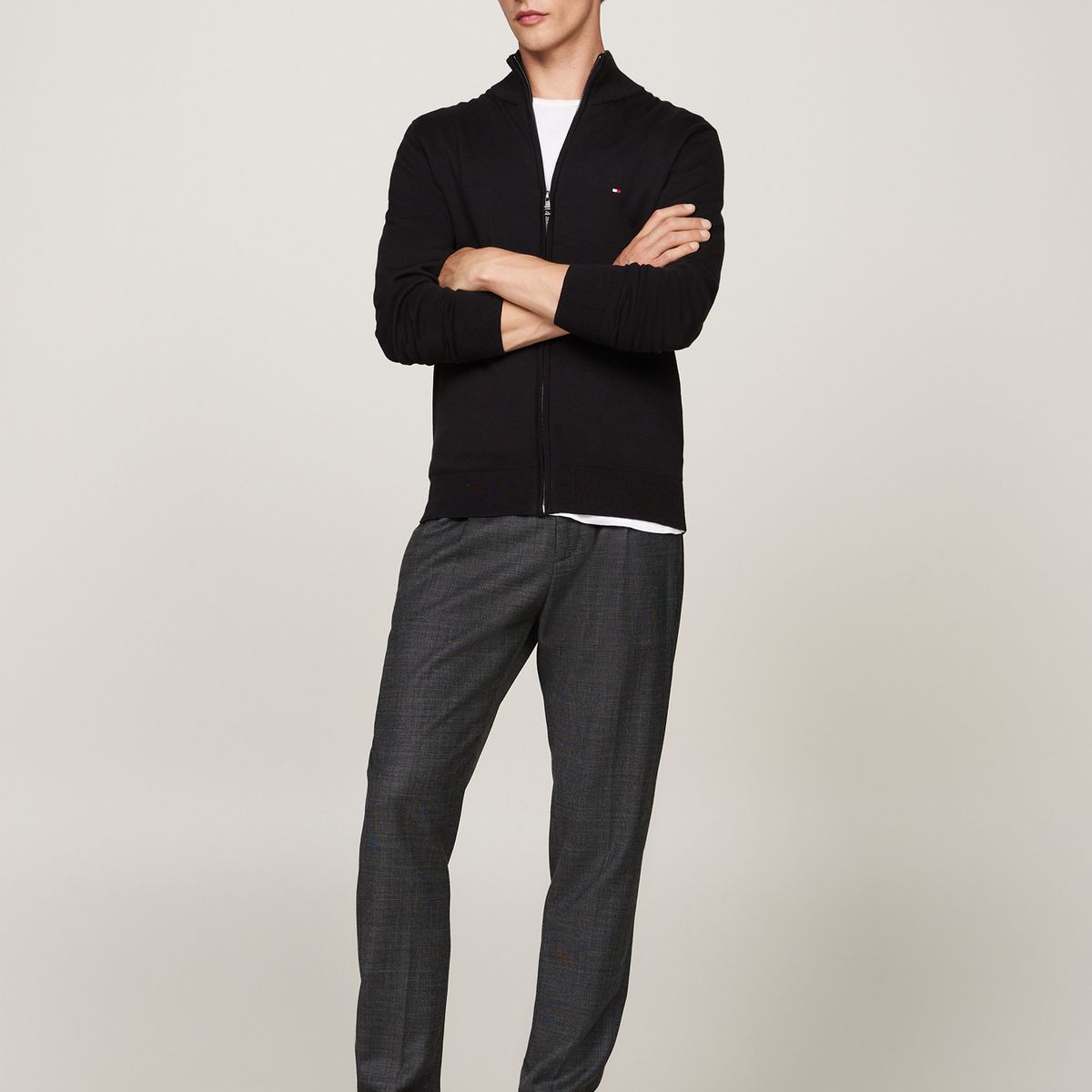 TOMMY HILFIGER - Saco negro de cuello perkins con cremallera Tommy Hilfiger