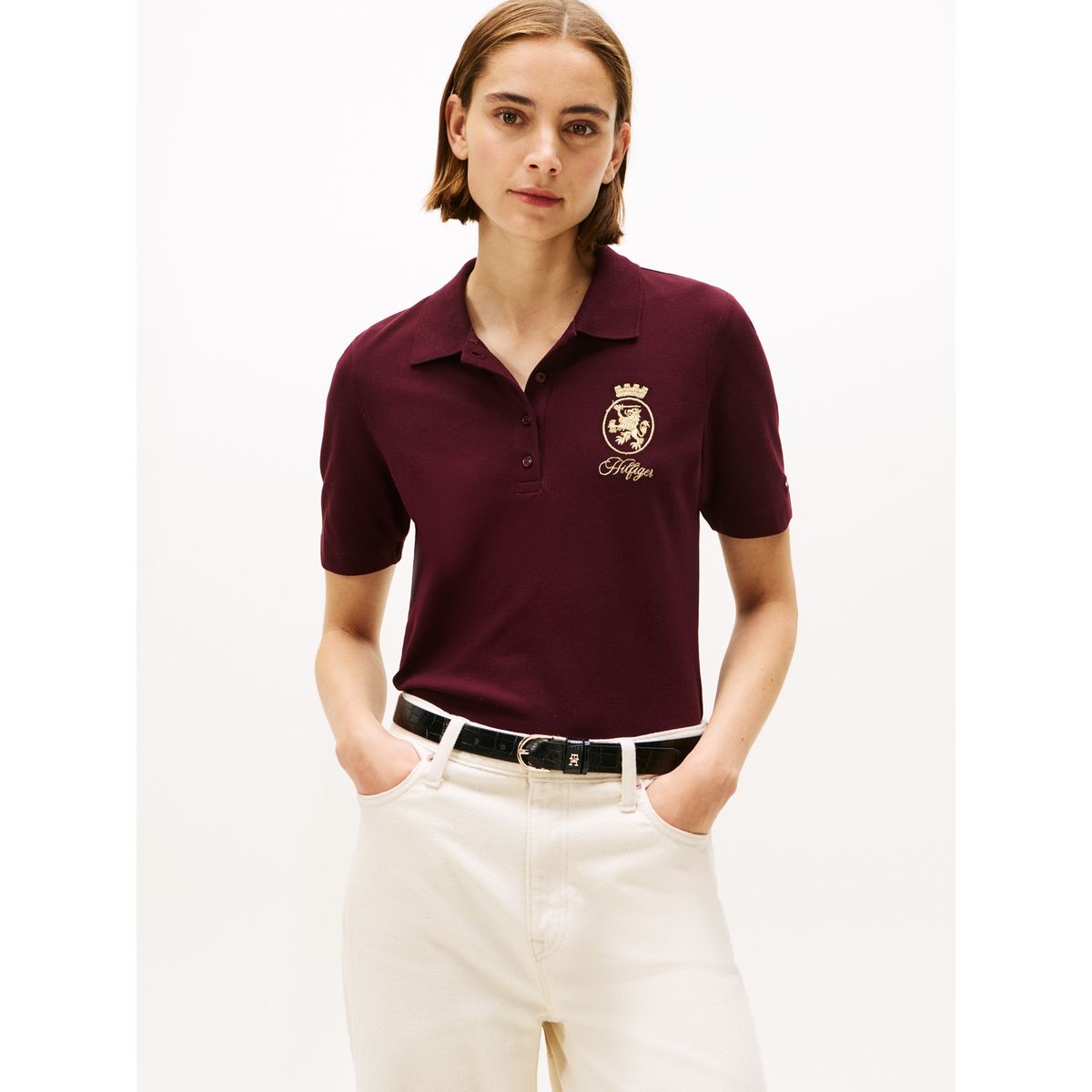 TOMMY HILFIGER - Polo rojo de corte regular con escudo bordado Tommy Hilfiger