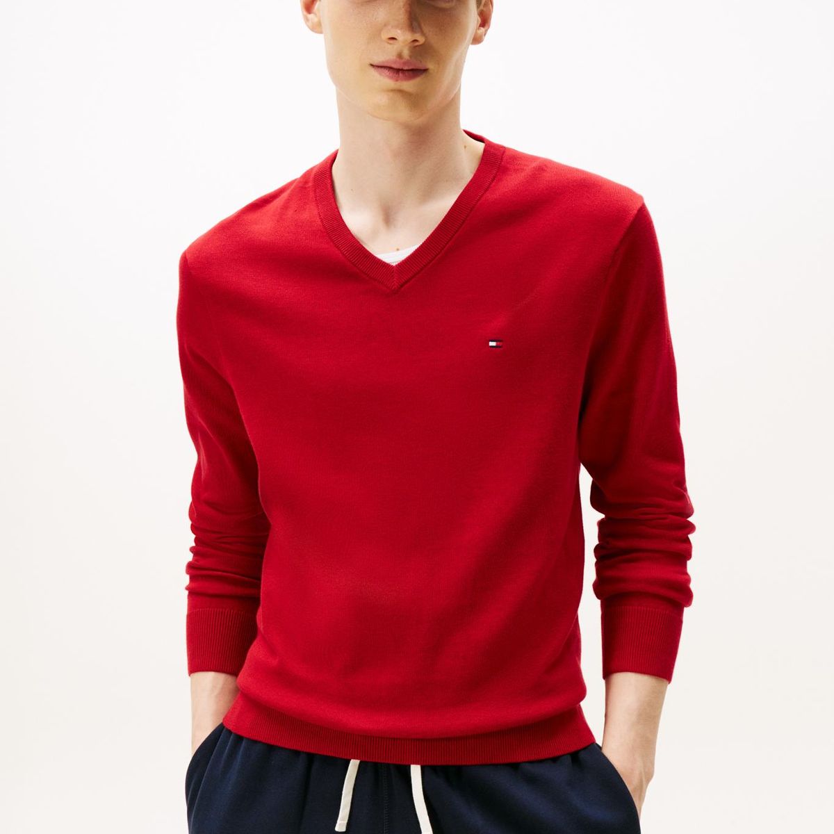TOMMY HILFIGER - Saco rojo con cuello en V y logo bordado Tommy Hilfiger
