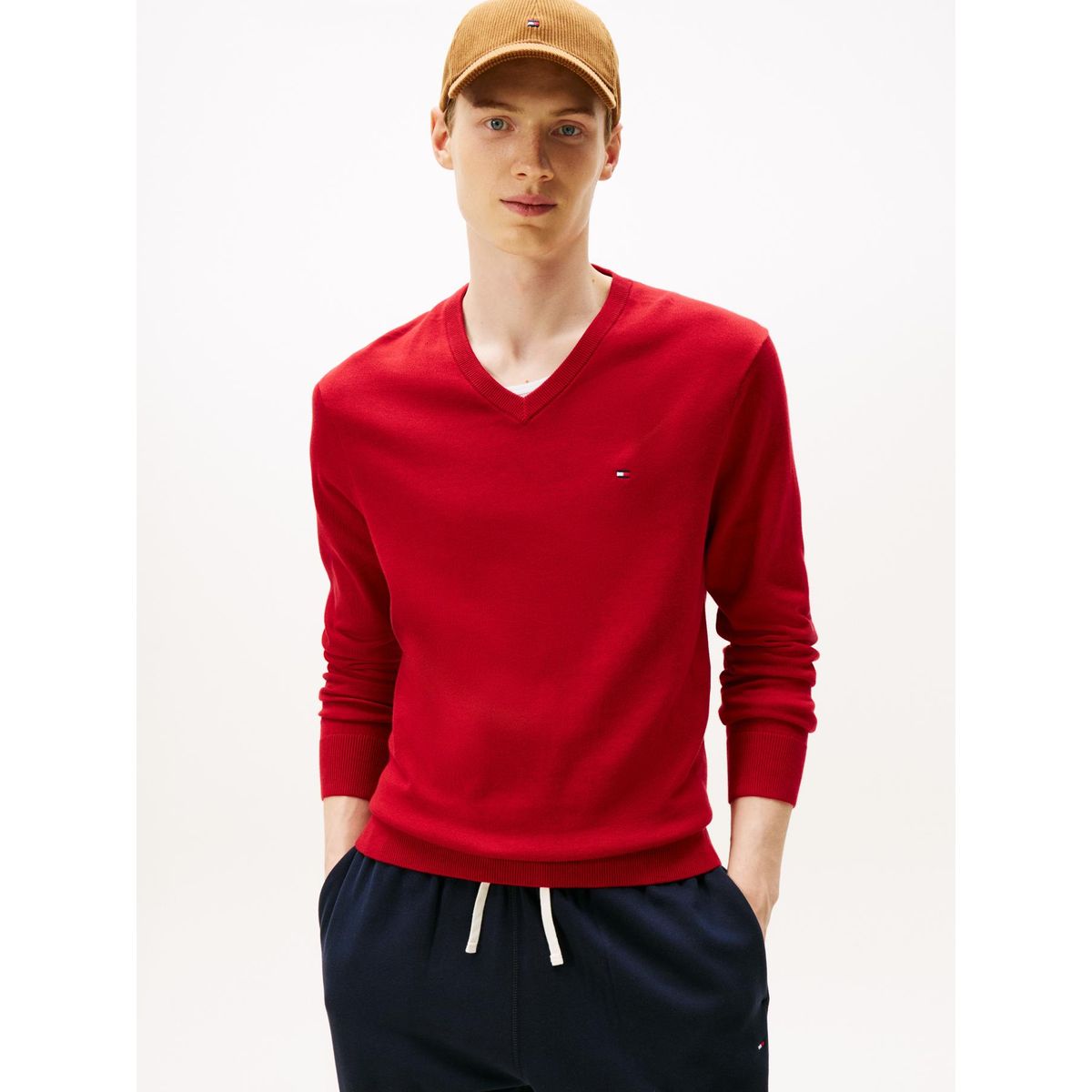 TOMMY HILFIGER - Saco rojo con cuello en V y logo bordado Tommy Hilfiger