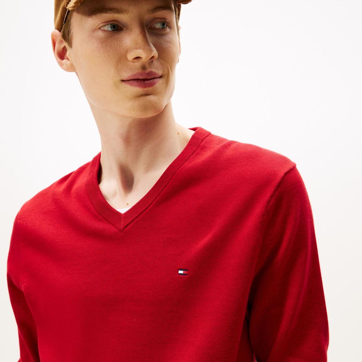 TOMMY HILFIGER - Saco rojo con cuello en V y logo bordado Tommy Hilfiger