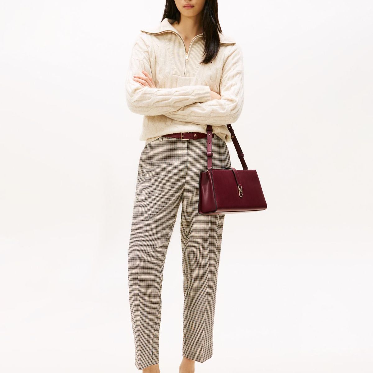 TOMMY HILFIGER - Pantalón beige casual con estampado de cuadros Tommy Hilfiger