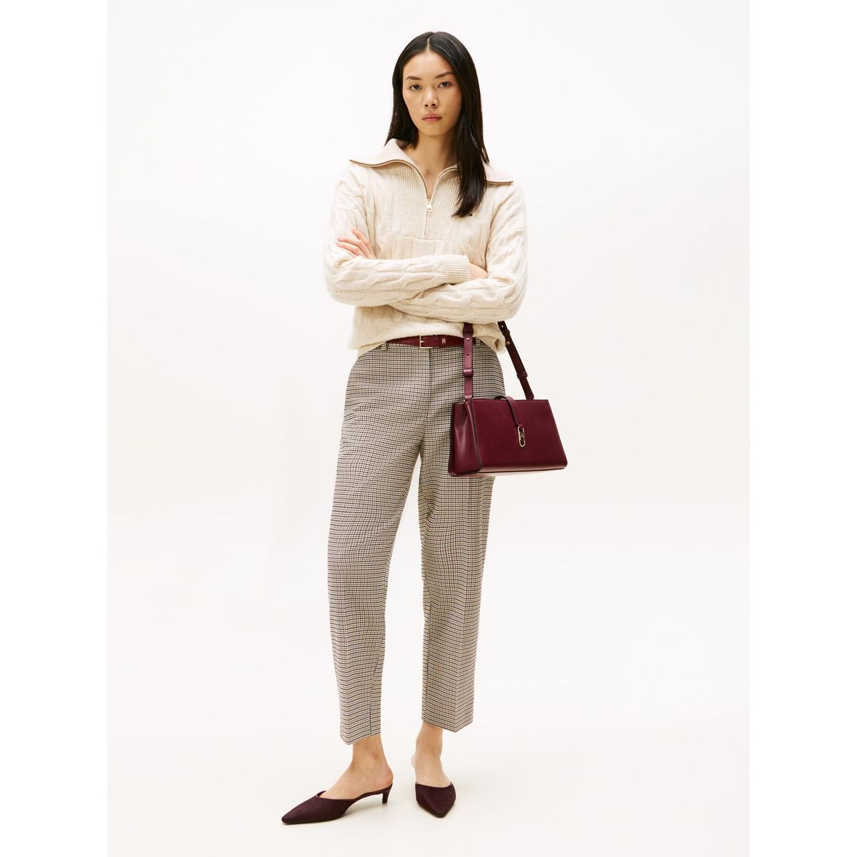 TOMMY HILFIGER - Pantalón beige casual con estampado de cuadros Tommy Hilfiger