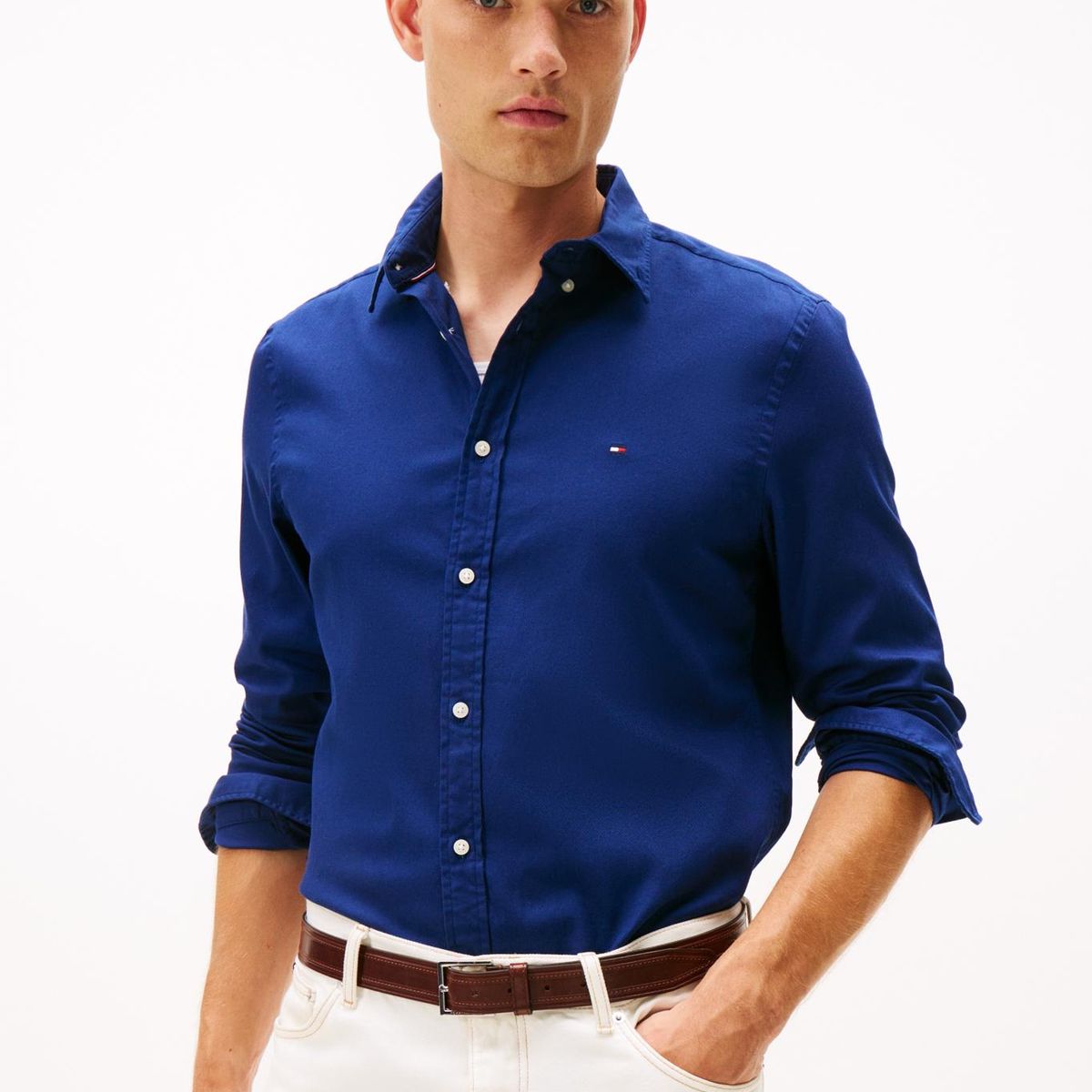 TOMMY HILFIGER - Camisa azul slim de hilo teñido Tommy Hilfiger
