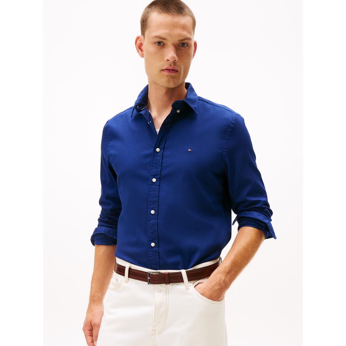 TOMMY HILFIGER - Camisa azul slim de hilo teñido Tommy Hilfiger