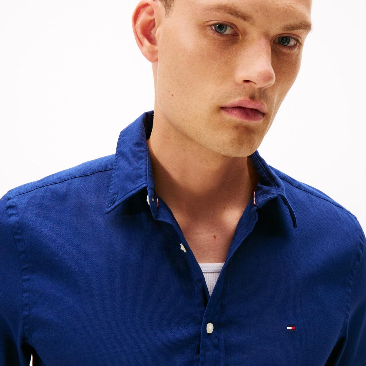 TOMMY HILFIGER - Camisa azul slim de hilo teñido Tommy Hilfiger