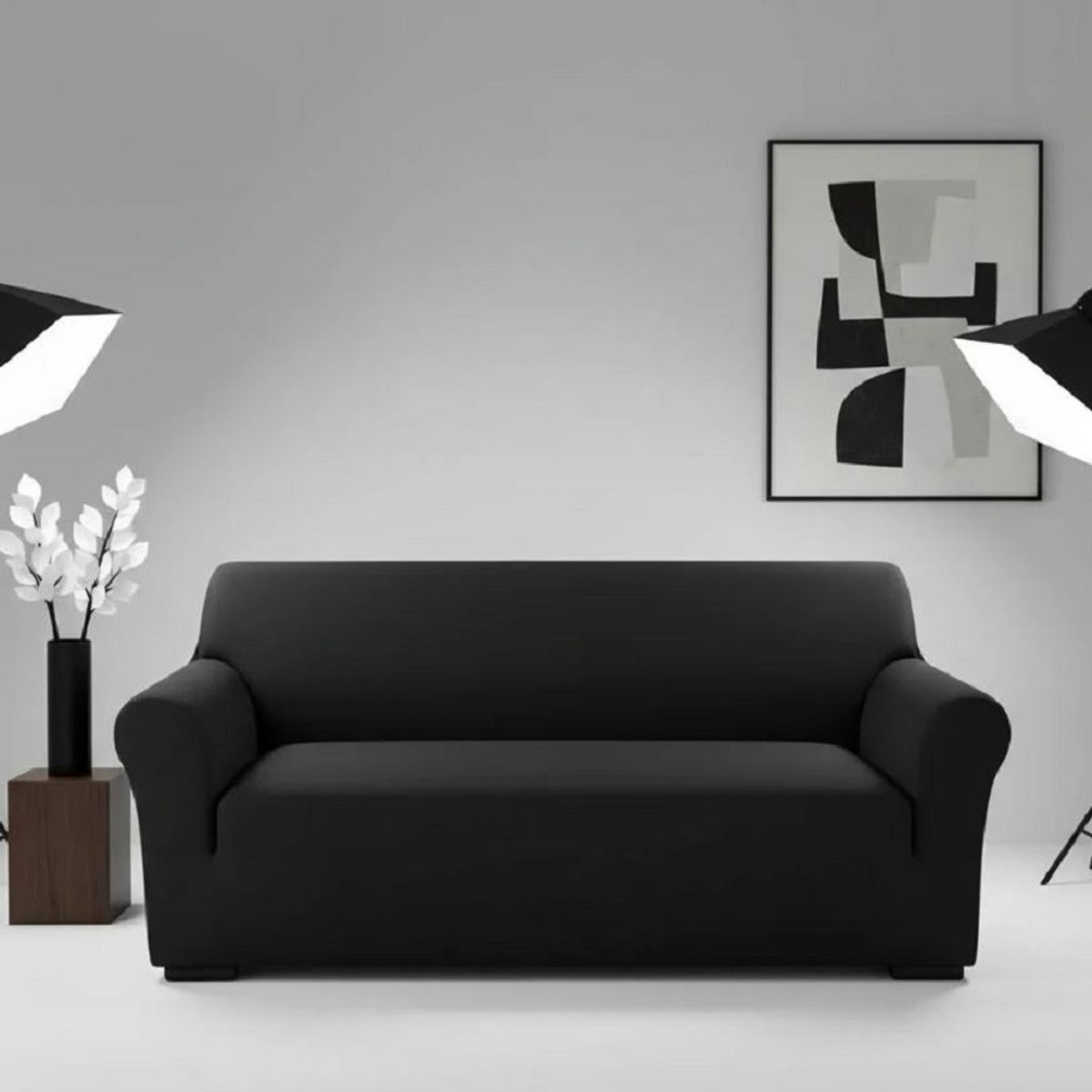 CHINA GLAZE - Protector De Sofá 3 Puestos Diseño  Negro