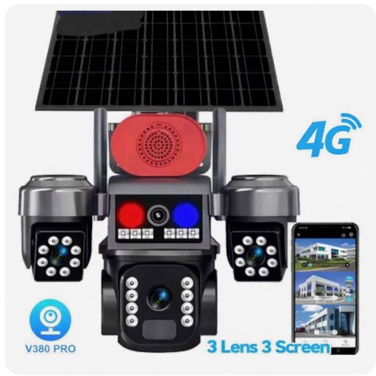 GENERICO - Camara De Seguridad SimCard Con Panel Solar Tres Lentes