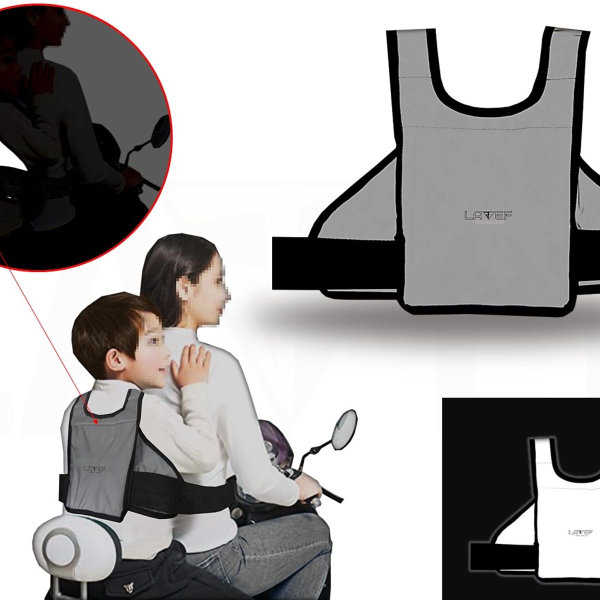 LAVEF - Chaleco Arnes De Seguridad 100% reflectivo Para Niños En Moto 100% reflectivo