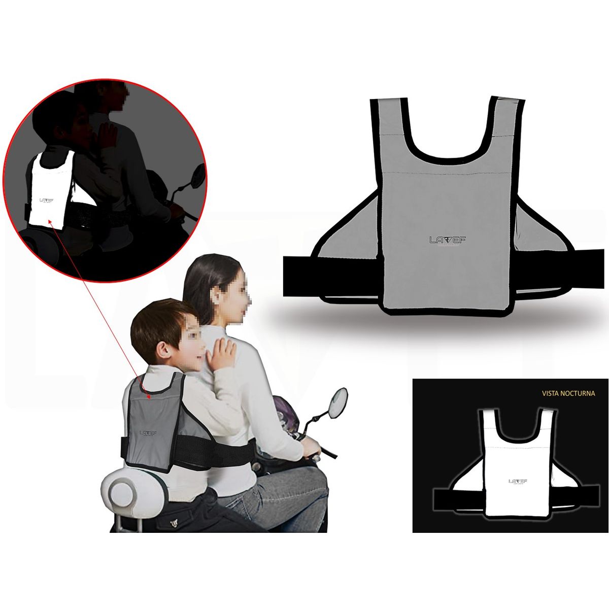 LAVEF - Chaleco Arnes De Seguridad 100% reflectivo Para Niños En Moto 100% reflectivo