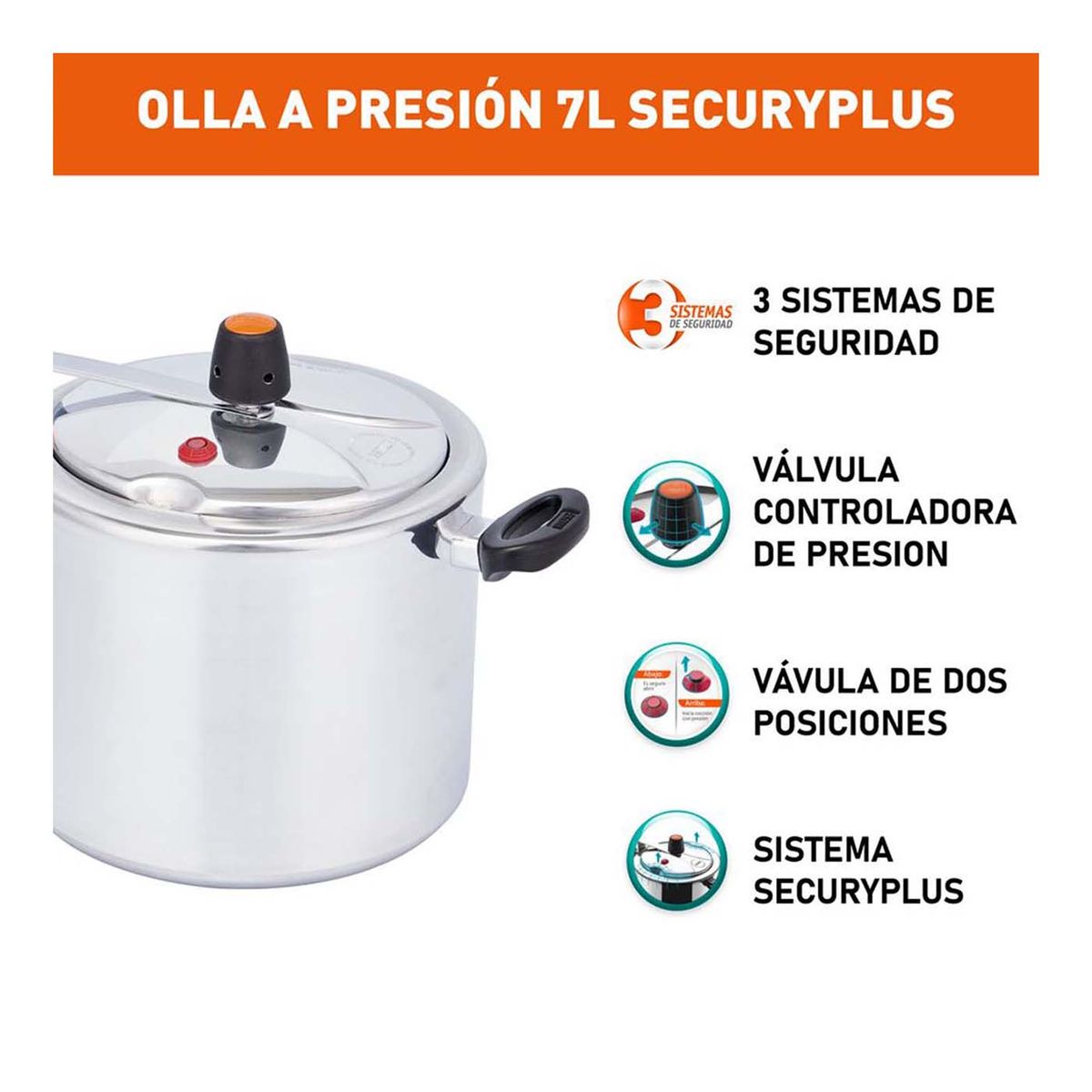IMUSA - Olla a Presión IMUSA SecuryPlus 7 Litros Cierre Interno