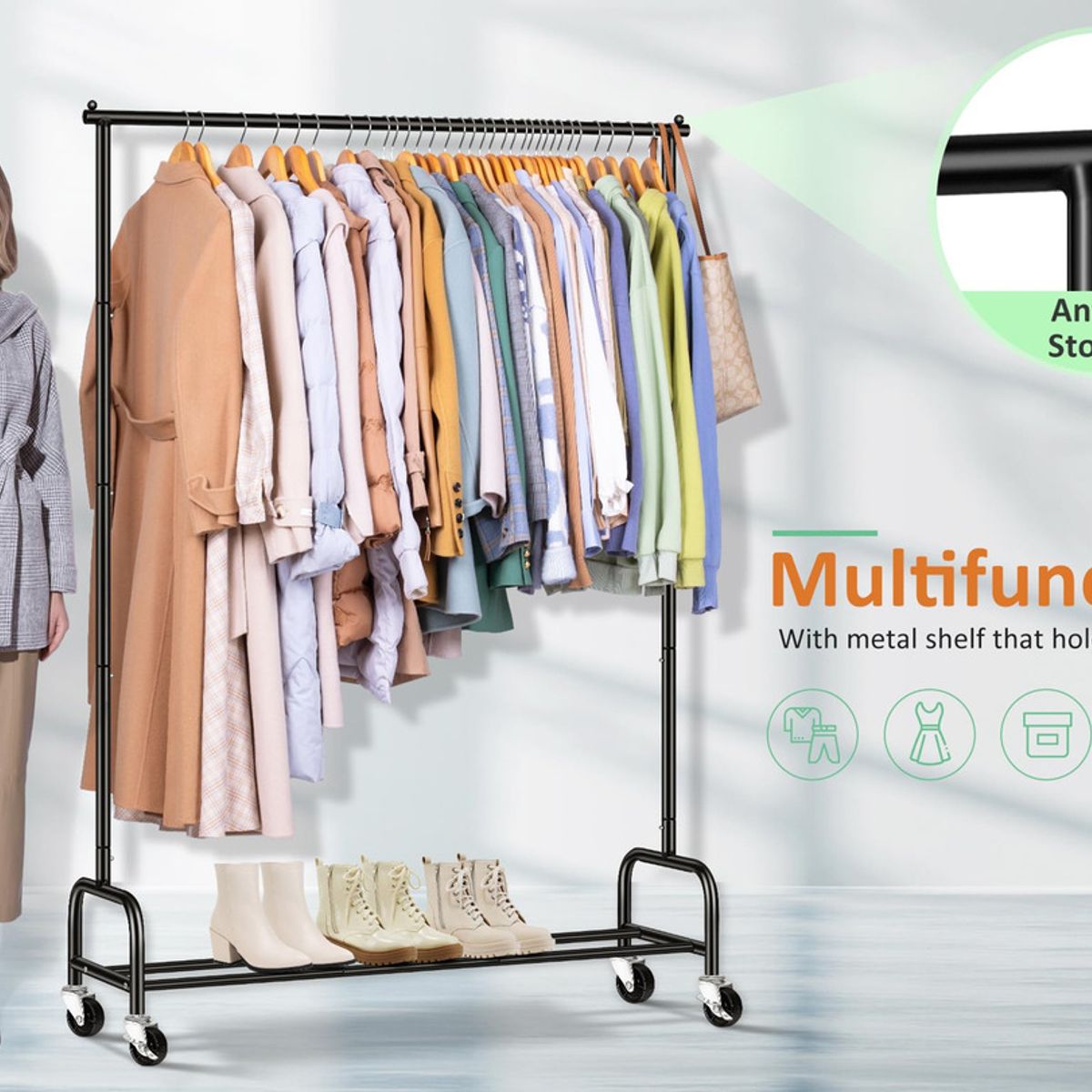 GENERICO - Perchero colgadero de ropa  De Metal Con Ruedas 150 Cm Para Colgar Ropa Negro