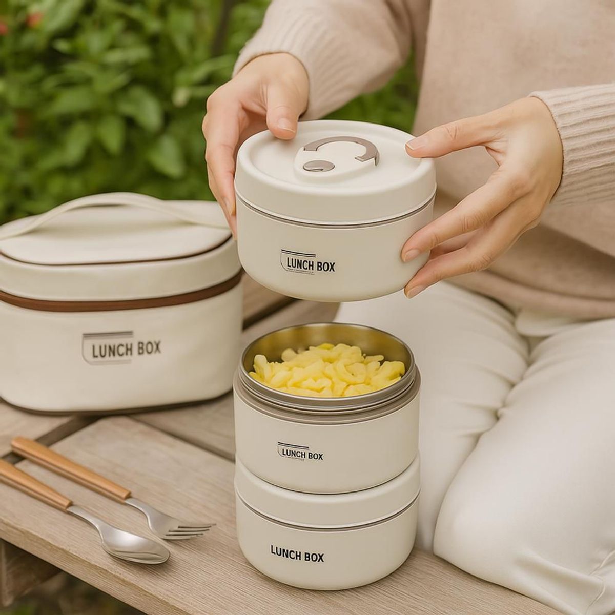 CLEAN - Lonchera Porta Comida Térmica 4 Recipientes Acero Inoxidable Apilables No Generico