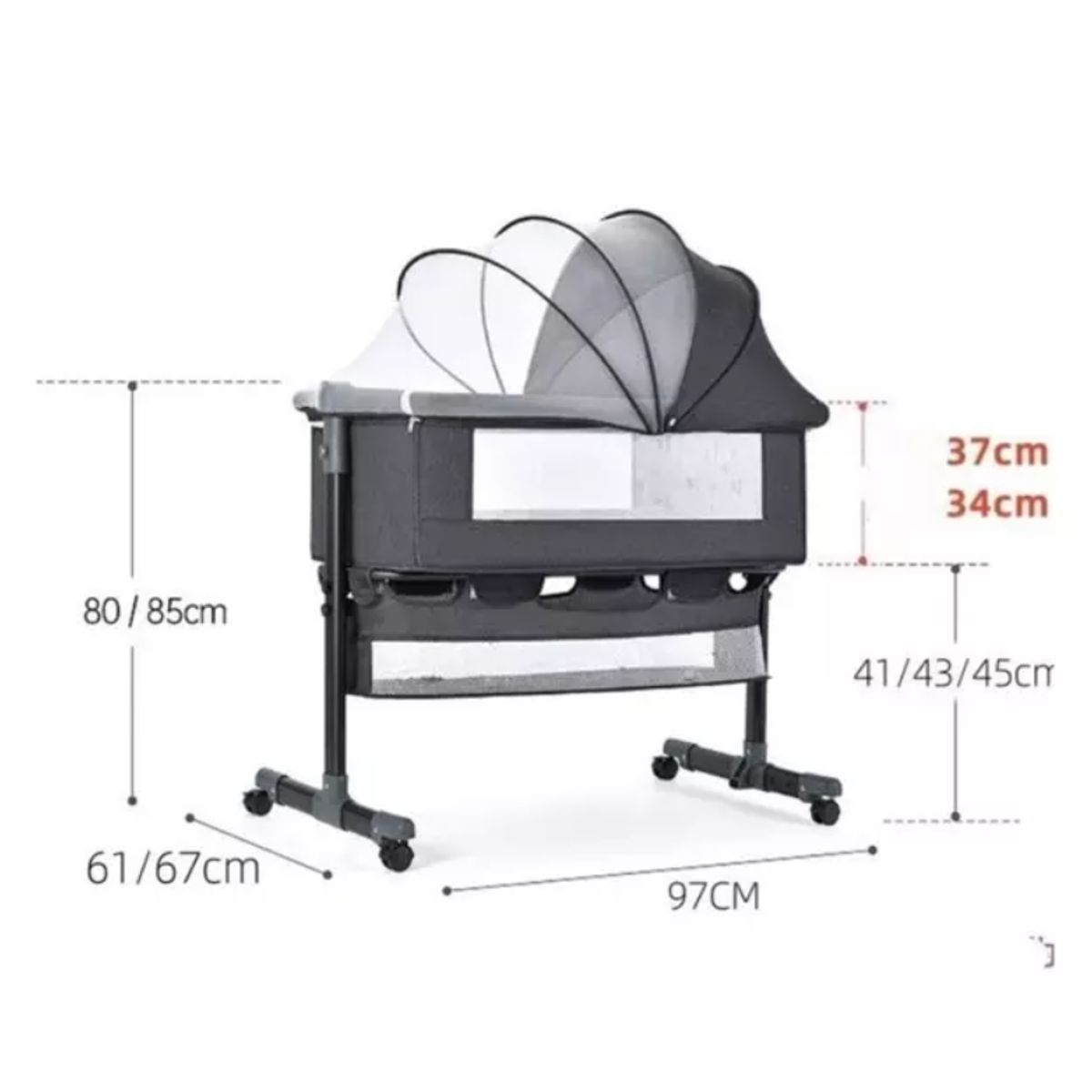 BEBESITOS - Cuna colecho con mosquitero y organizador modelo 2026 original color gris