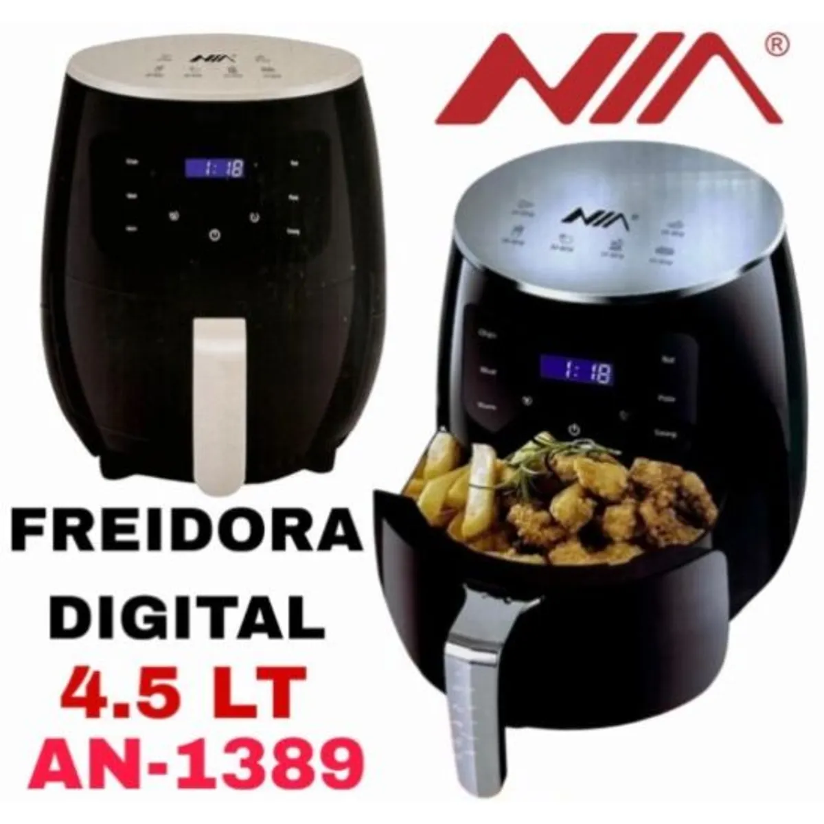 NIA - Freidora Sin Aceite Olla Air Fryer 4.5 L Digital Cero Grasa