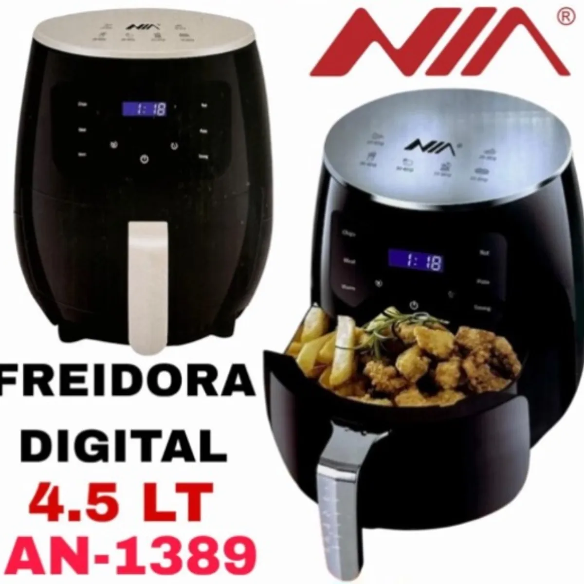 NIA - Freidora Sin Aceite Olla Air Fryer 4.5 L Digital Cero Grasa