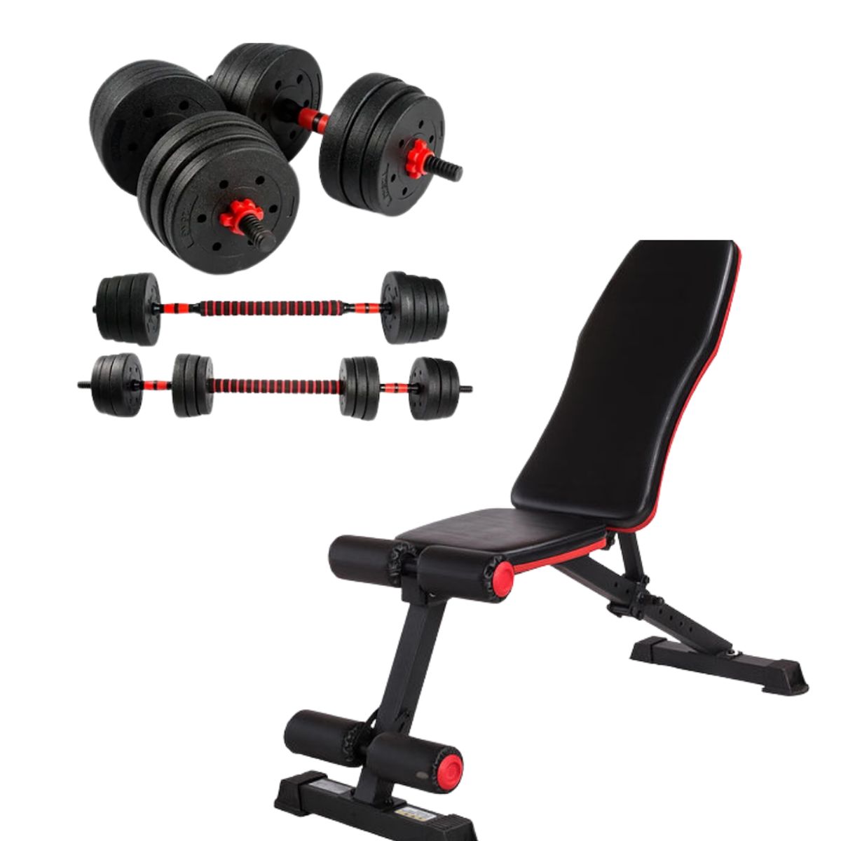 GYM FACTORY FITNESS - COMBO MANCUERNAS TERMOFORRADAS Y BANCO ESCUALIZABLE