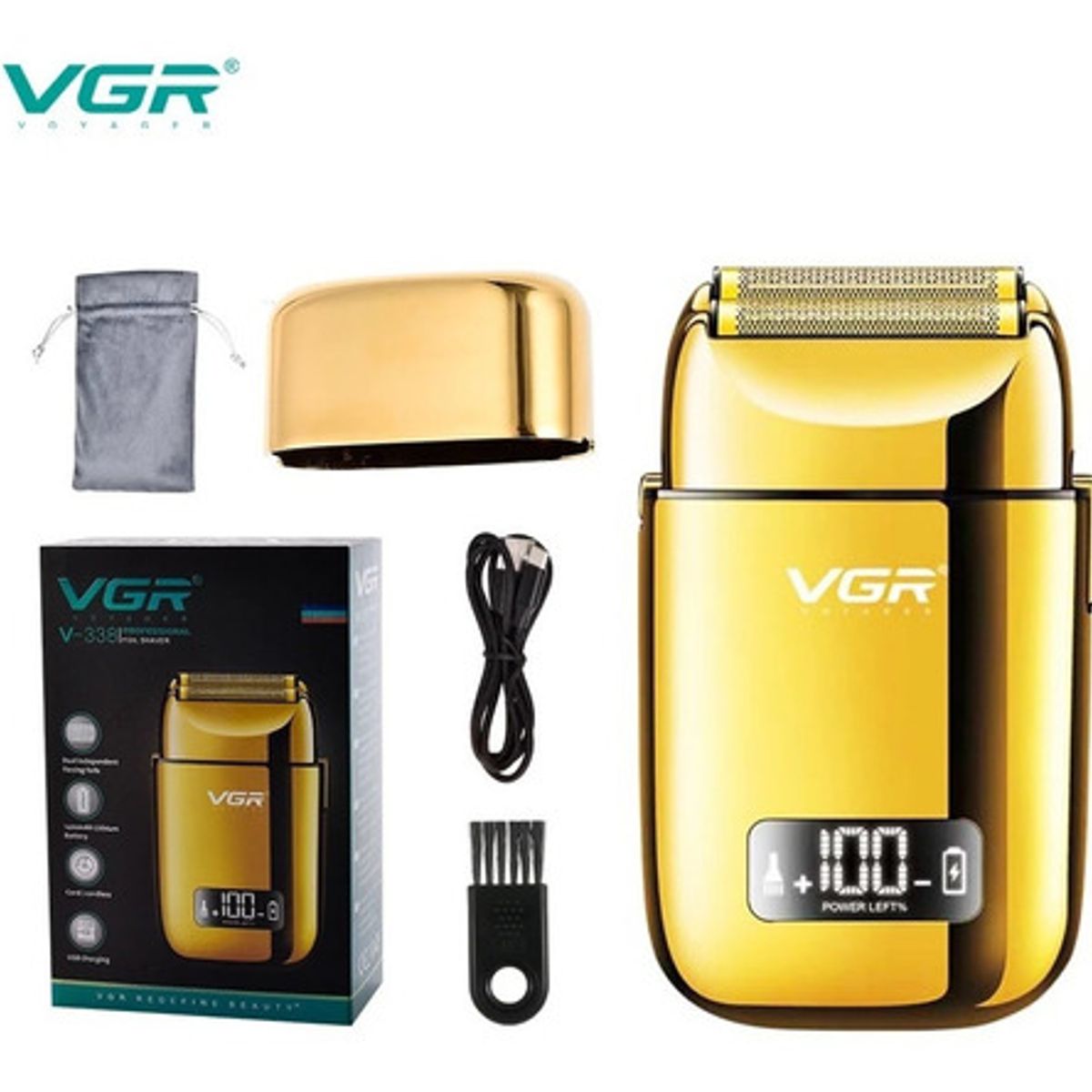 VGR - Afeitadora Shaver Vgr 338 Recargable Digital Profesional Dorado 110v