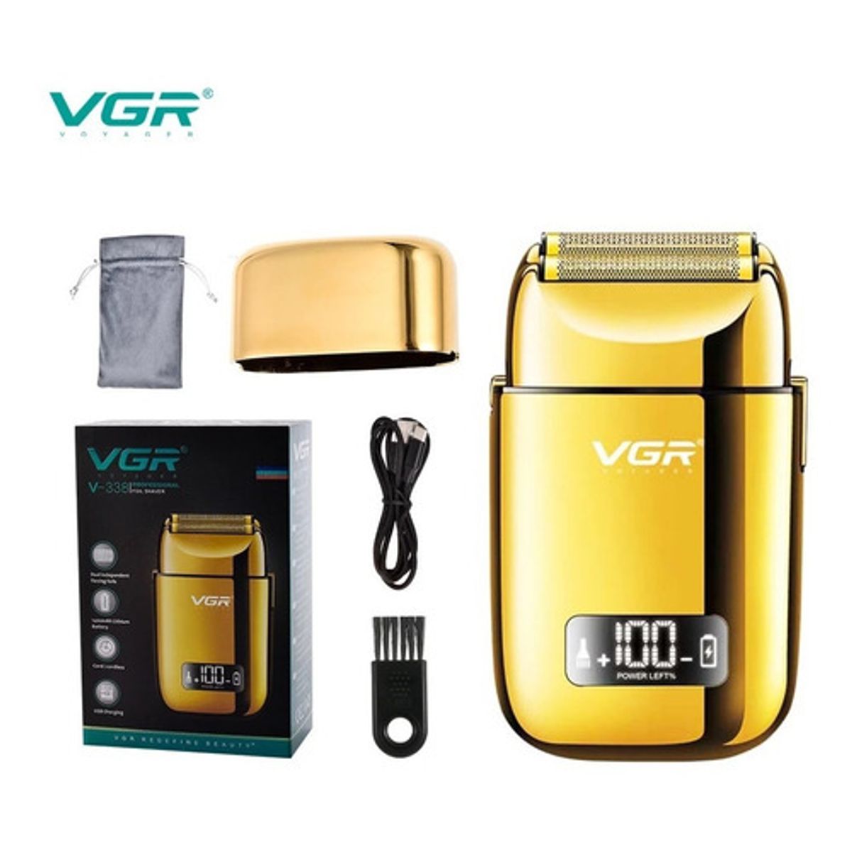 VGR - Afeitadora Shaver Vgr 338 Recargable Digital Profesional Dorado 110v