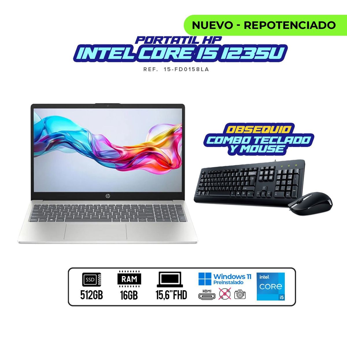 HP - Portátil HP / Intel Core i5-1235U / 16 GB RAM DDR4 / 512 GB SSD / 15.6″ FHD/obsequio teclado y mouse