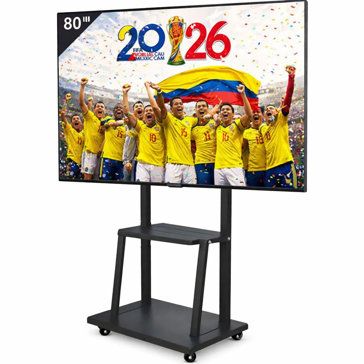 TECNOHOGAR JS - Soporte Tv Pedestal Piso Estante Mesa 32 a 75 Pulgadas Metalico Ruedas Negro
